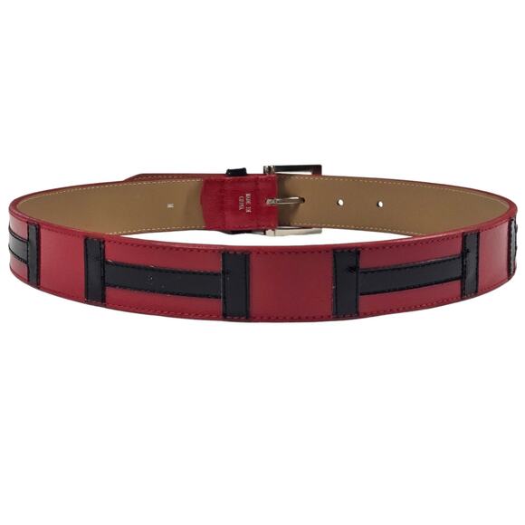 Paris Blues Belt VTG Y2K Red Black H Fashion Shiny Faux Leather Medium 28-31" - Picture 4 of 11